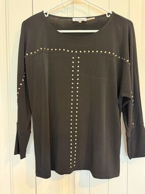 Calvin Klein Black Long-Sleeve Top with Gold Stud Accents NWOT